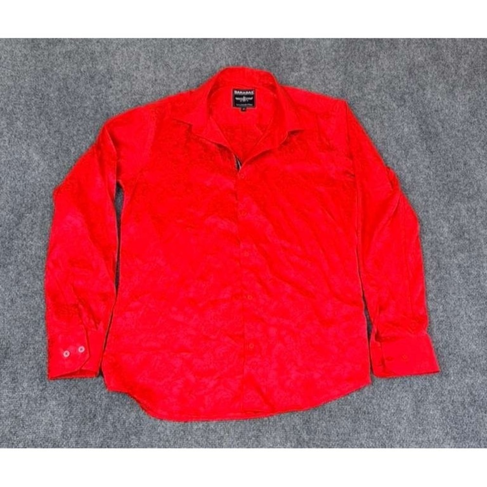 Men's Barabas Long Sleeve Button Up Shirt Size Medium Red Shiny Floral Print